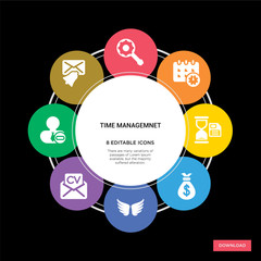 8 time managemnet concept icons infographic design. time managemnet concept infographic design on black background