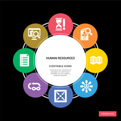 8 human resources concept icons infographic design. human resources concept infographic design on black background