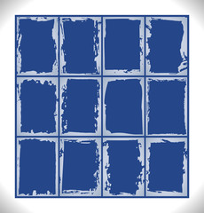 Set of Frosty Pattern Frames. Gray ice frost square frame template set on blue