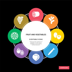 8 fruit and vegetables concept icons infographic design. fruit and vegetables concept infographic design on black background