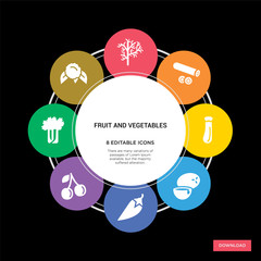 8 fruit and vegetables concept icons infographic design. fruit and vegetables concept infographic design on black background