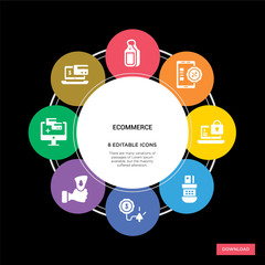 8 ecommerce concept icons infographic design. ecommerce concept infographic design on black background