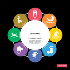 8 christmas concept icons infographic design. christmas concept infographic design on black background