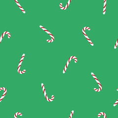 Christmas candy seamless background. Green, red, white. Template for greeting card on Christmas and New Year.
