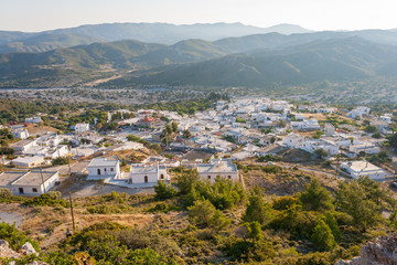 Fototapeta na wymiar Small Greek village Asklipio architecture panorama in summer, Greece.