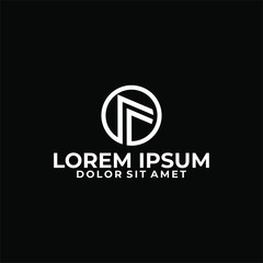 Initial letter F logo template with arrow and circle line art symbol in flat design monogram illustration