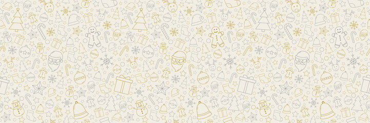 Christmas pattern with festive icons. Seamless texture. Vector