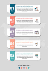 Vector infographic flat template. Rectangles for five diagrams, graph, flowchart, timeline, marketing, presentation. Business concept with 5 labels