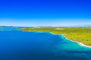 Beautiful blue seascape, archipelago on Adriatic sea in Croatia, near Pakostane