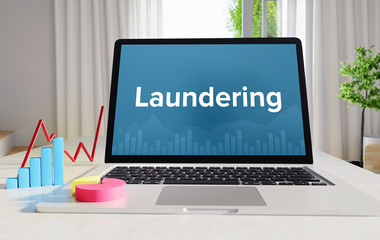 Laundering – Statistics/Business. Laptop in the office with term on the display. Finance/Economics.