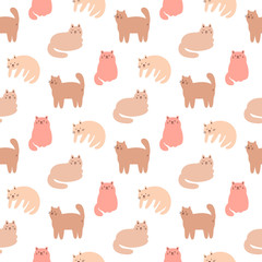Seamess pattern with abstract cats in different poses. Сreative print for apparel, nursery decoration, textile, packaging, wrapping paper, etc.