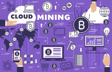 Fototapeta na wymiar Bitcoin cryptocurrency, cloud mining technology