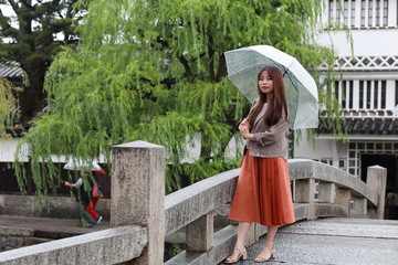 young woman traveling to Kurashiki,Okayama,Japan