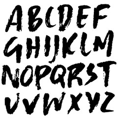 Handdrawn dry brush font. Modern brush lettering. Grunge style alphabet. Vector illustration.