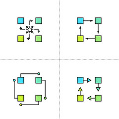 Set of vector icon algorithm api software . Illustration on white isolated background.