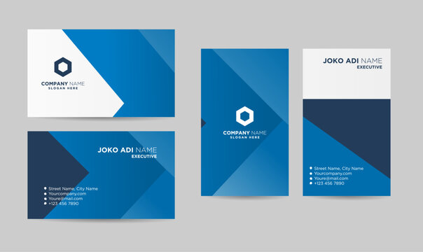 set blue creative business card template design template
