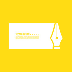 Fountain pen nib icon with text box isolated on yellow background.