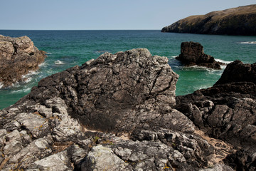 Rocky beachline in north Scotland