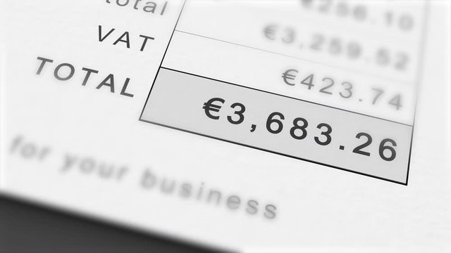 Animated growing invoice total in euros - including VAT. Costs grow infinitely.