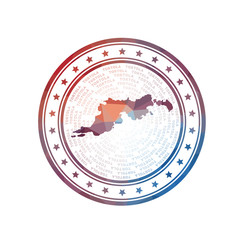 Flat low poly stamp of Tortola. Polygonal Tortola badge. Trendy vector logo of the island.