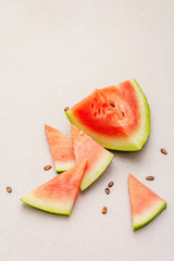 Fresh juicy slices of watermelon. Sweet summer dessert healthy eating concept
