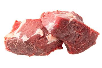 fresh beef pulp against white background