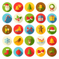 Fototapeta na wymiar Christmas flat vector icons set
