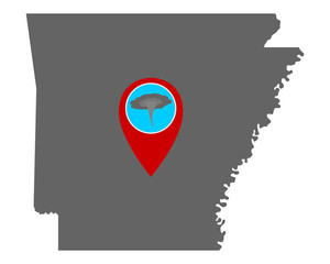 Karte von Arkansas und Pin Tornadowarnung