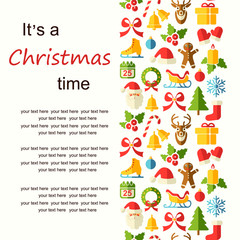 Obraz premium Vector merry christmas background with flat icons and place for text