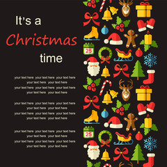 Vector merry christmas background with flat icons and place for text