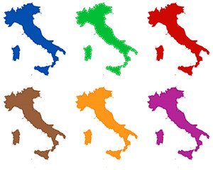 Karten von Italien auf feinem Gewebe