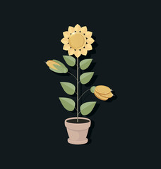 Coins flowers potted. Money bud flower. Money tree with coins growing. Coins flower and financial growing concept, economic or market growth, investment revenue, benefit.