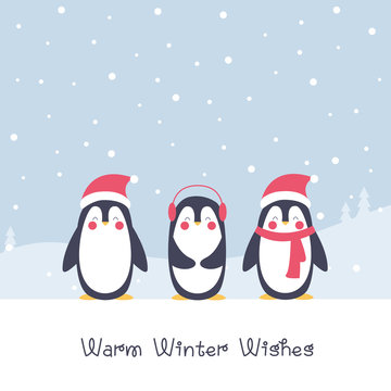 Warm Winter Wishes - Weihnachtskarte mit süßen Pinguinen