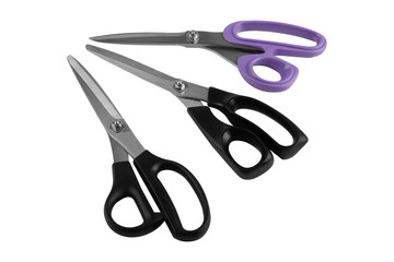 Set of three sewing scissors isolated on white