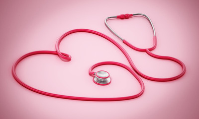 Obraz na płótnie Canvas Stethoscope with heart shaped card. 3D illustration