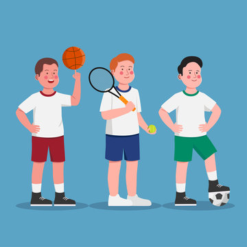 Boys Wearing PE Kits Sport Activity In School Illusctration Cartoon