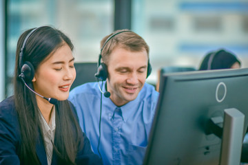 Visually impaired Call center using headphone contract communication with customer,Visually impaired Normal work with human equality