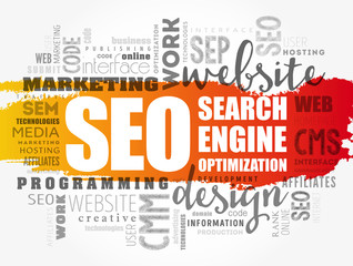 SEO (Search Engine Optimization) word cloud collage, technology concept background