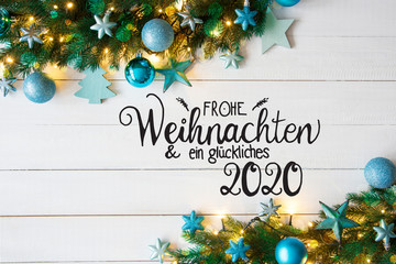 Turqouise Christmas Decoration With German Calligraphy Frohe Weihnachten Und Ein Glueckliches 2020...