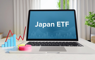 Japan ETF – Statistics/Business. Laptop in the office with term on the display. Finance/Economics.