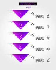 violet infographic tall timeline with five triangles