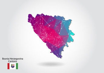 Vector polygonal bosnia Herzegovina map. Low poly design. map made of triangles on white background. geometric rumpled triangular low poly style gradient graphic, line dots, UI design.