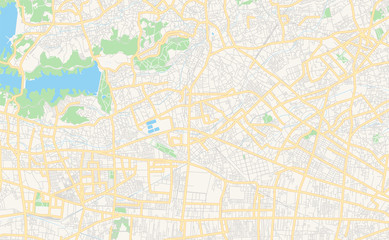 Fototapeta na wymiar Printable street map of Higashimurayama, Japan