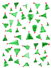 Christmas pattern of Christmas trees on a white background