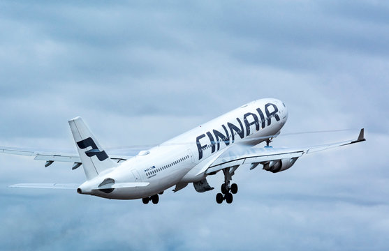 Helsinki, Finland - March 9, 2017: Finnair Airbus A330-300 taking off from Helsinki-Vantaa Airport Finland