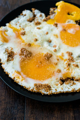 Sesame Seeds with Fried Eggs for Turkish Breakfast.