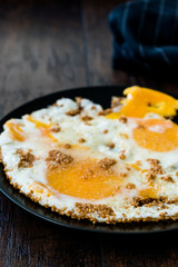 Sesame Seeds with Fried Eggs for Turkish Breakfast.