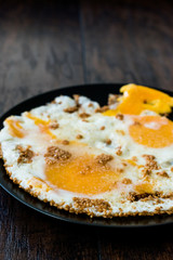 Sesame Seeds with Fried Eggs for Turkish Breakfast.