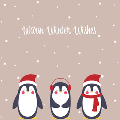 Warm Winter Wishes - Weihnachtskarte mit süßen Pinguinen