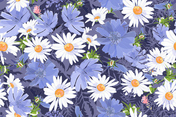 Art floral vector seamless pattern with Daisies.